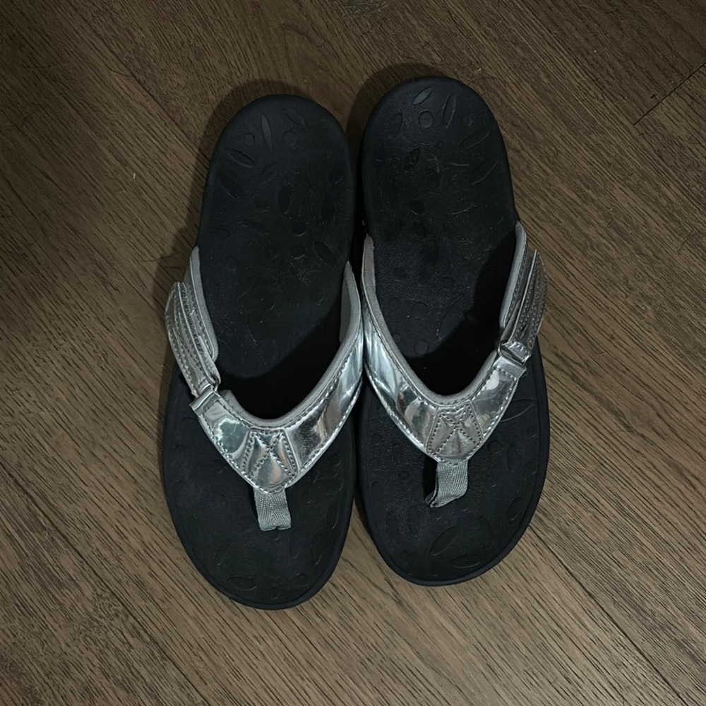 Women's Silver and Black Sandals